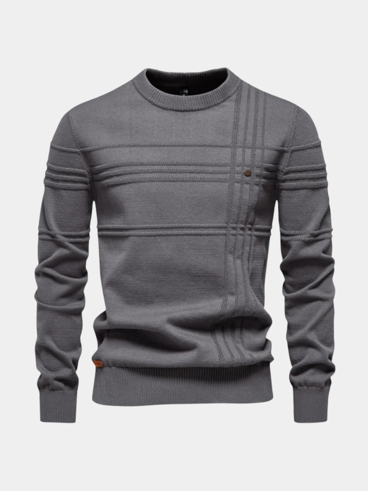 Men's Textured Crew Neck Jumper with Stripe Detail