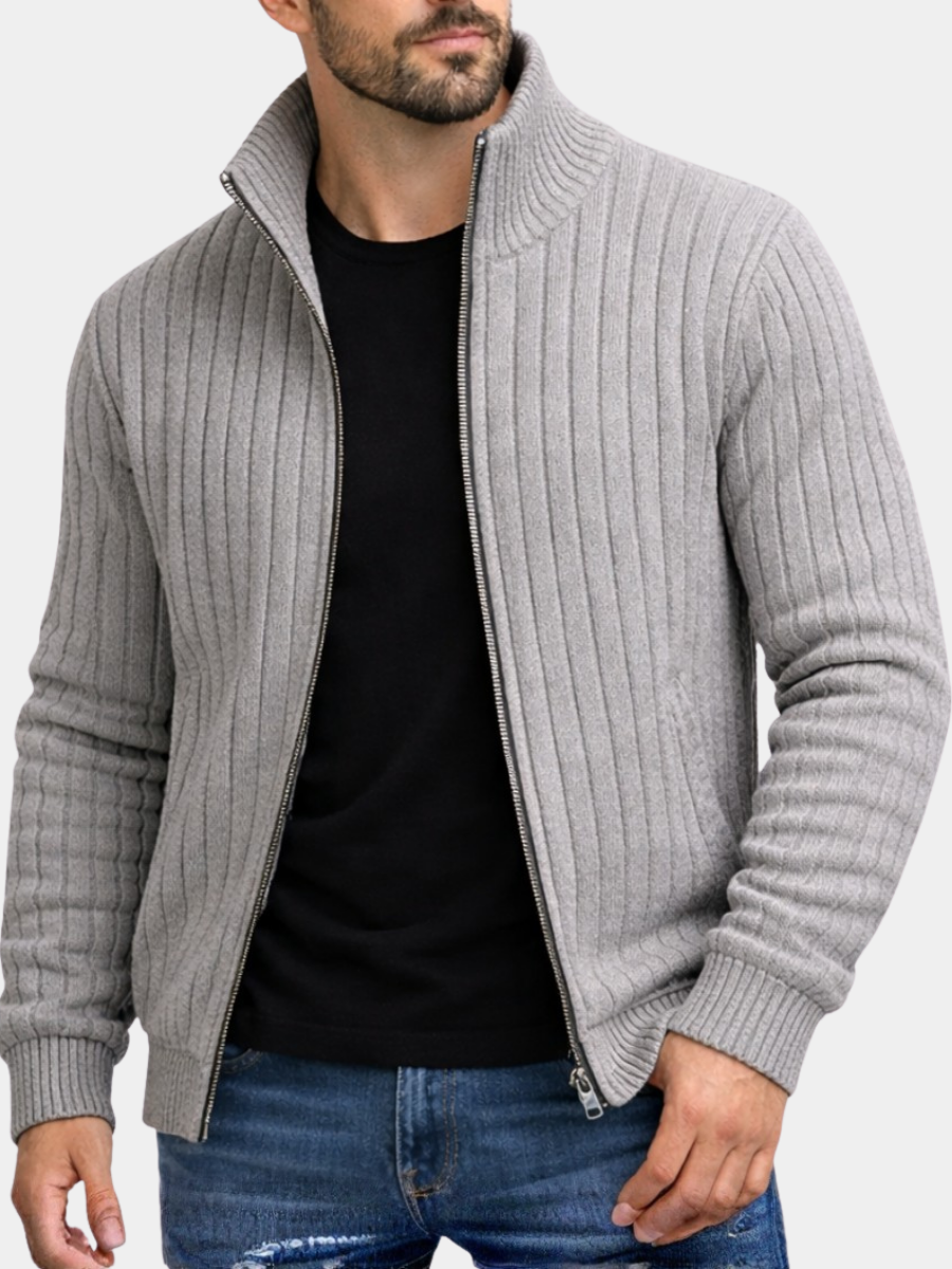 Men's Knit Zip-Up Cardigan with Stand Collar