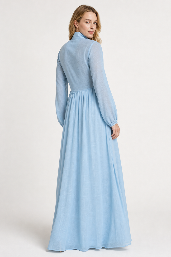 Women's Button-Front Maxi Dress with Stand Collar