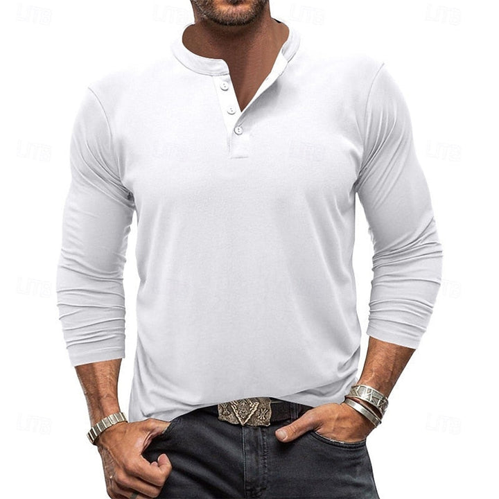 Men's Henley Shirt with Stand Collar Button Placket