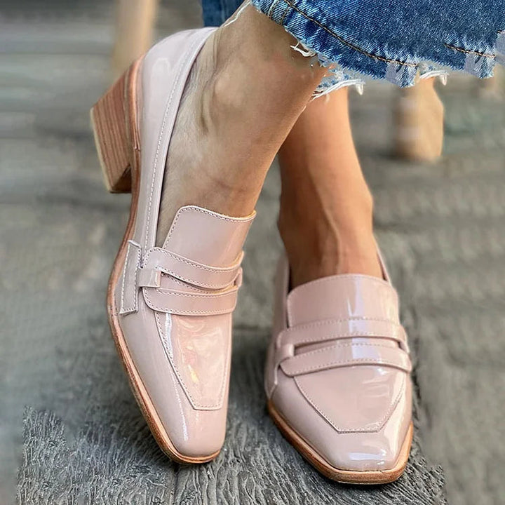 Women's Patent Leather Loafers with Block Heel