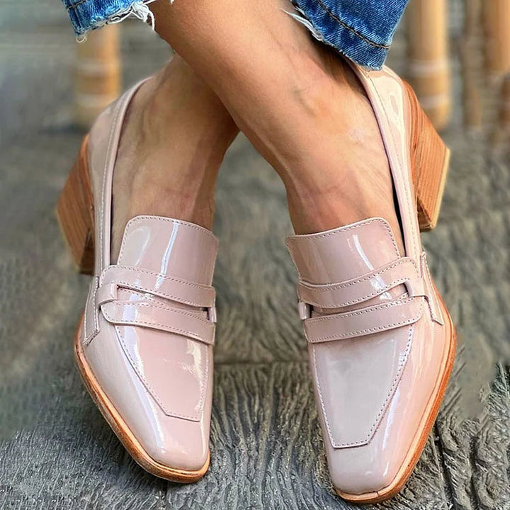 Women's Patent Leather Loafers with Block Heel