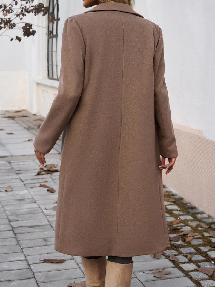 Women's Longline Wool Coat with Notch Lapel