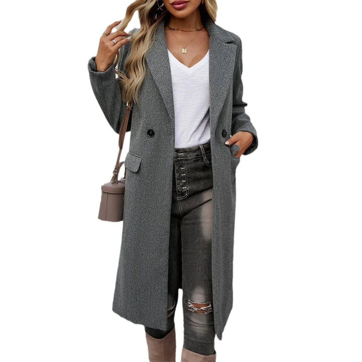 Women's Longline Wool Coat with Notch Lapel