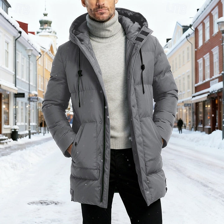 Men's Hooded Longline Puffer Coat with Deep Pockets