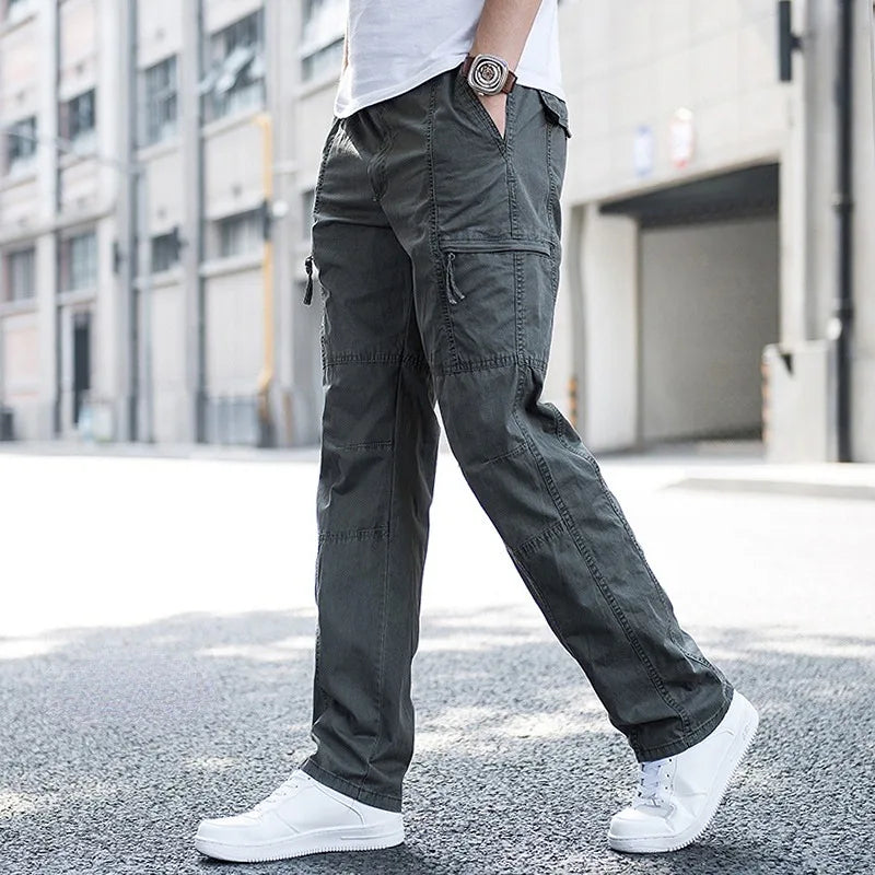 Men's Wide-Leg Cargo Trousers with Zip Pockets