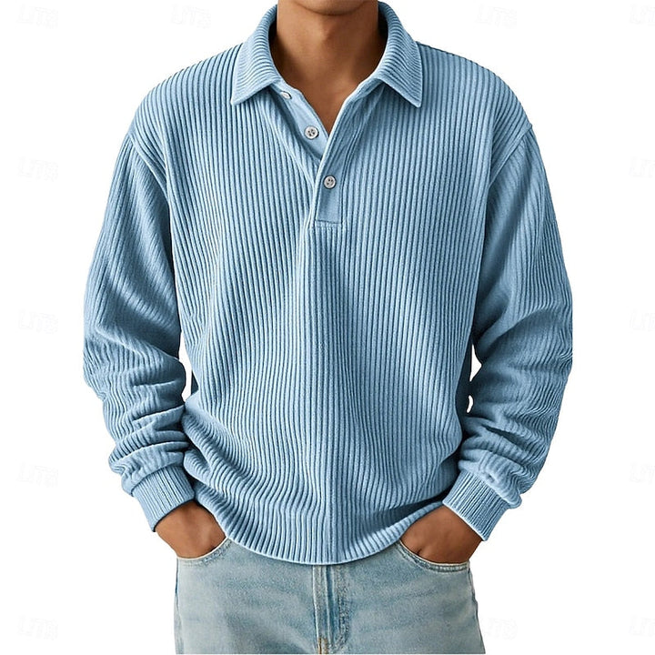 Men's Ribbed Knit Polo Shirt with Button Placket