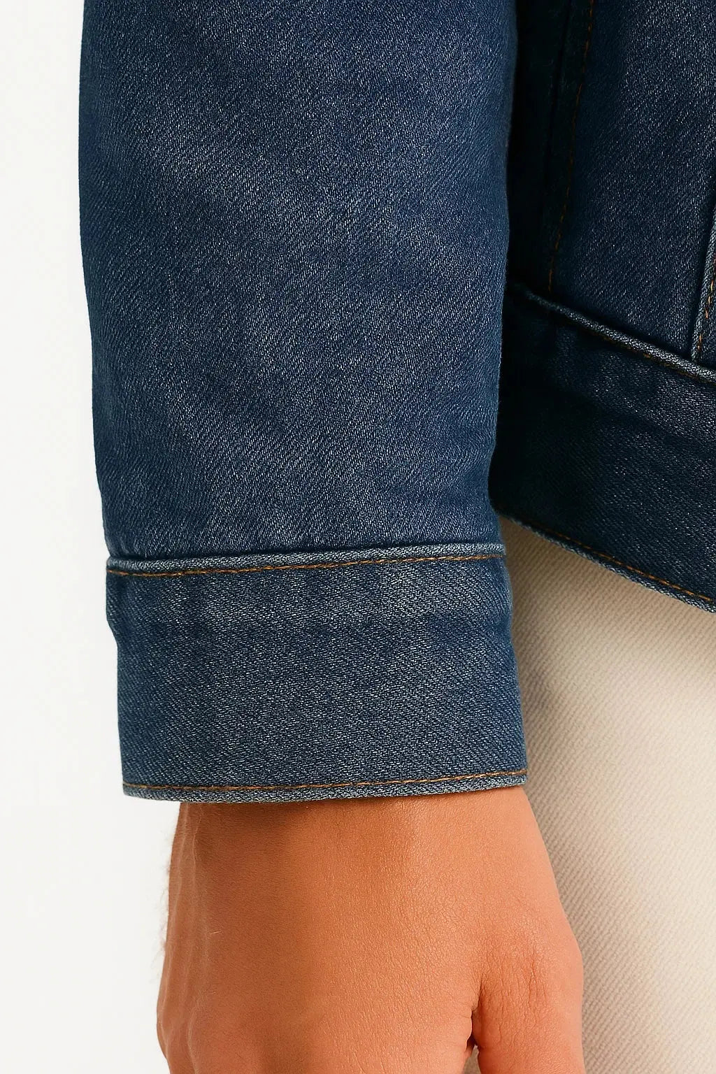 Men's Fleece-Lined Denim Jacket with Shearling Collar