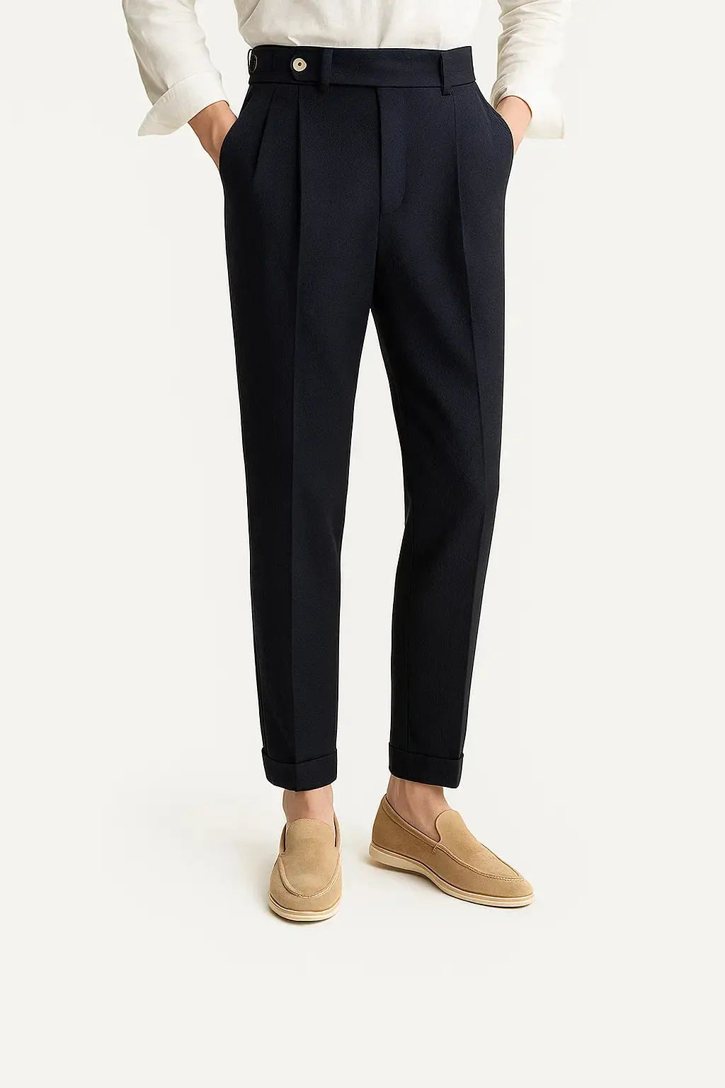 Men's Pleated Tapered Turn-Up Trousers