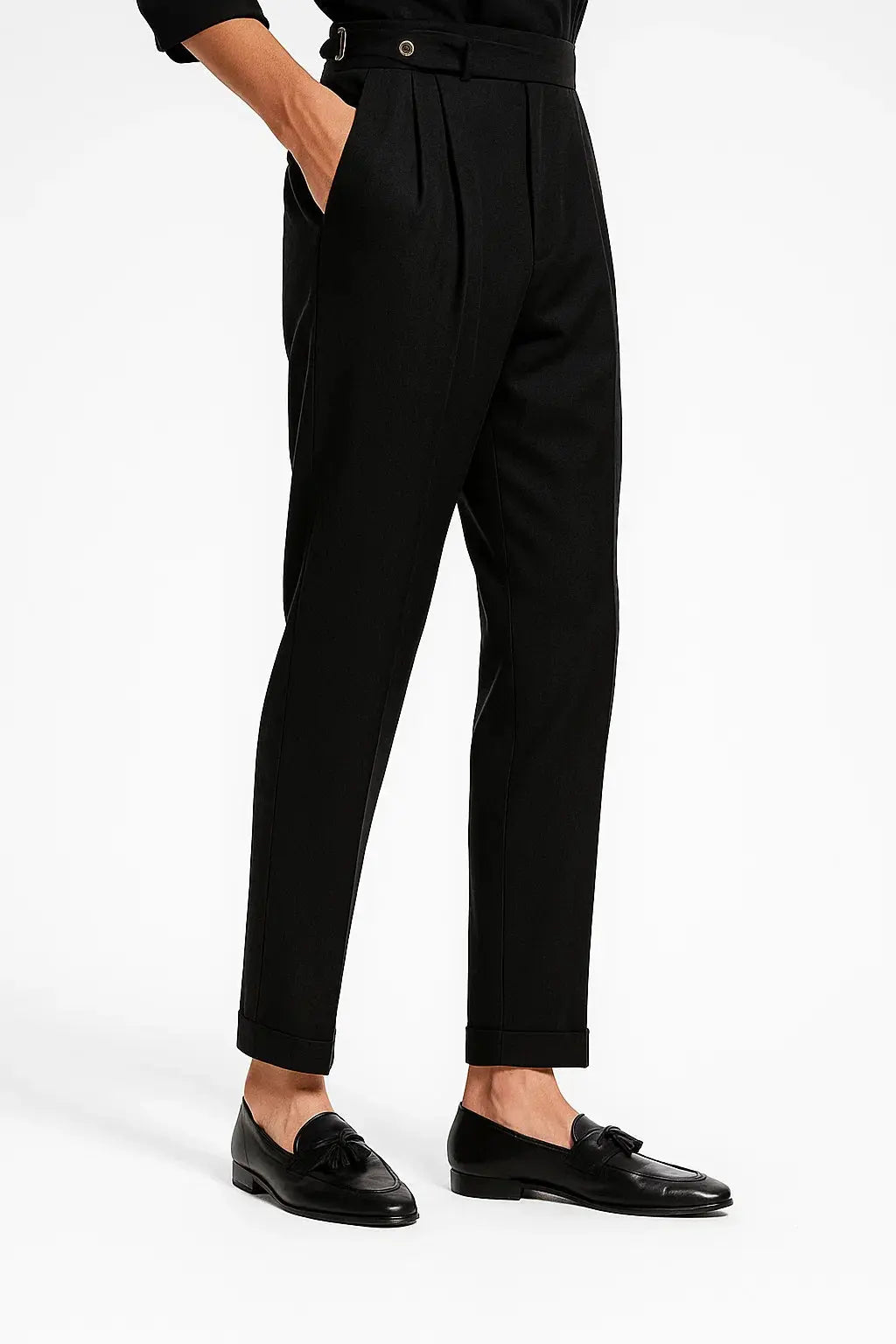 Men's Pleated Tapered Turn-Up Trousers