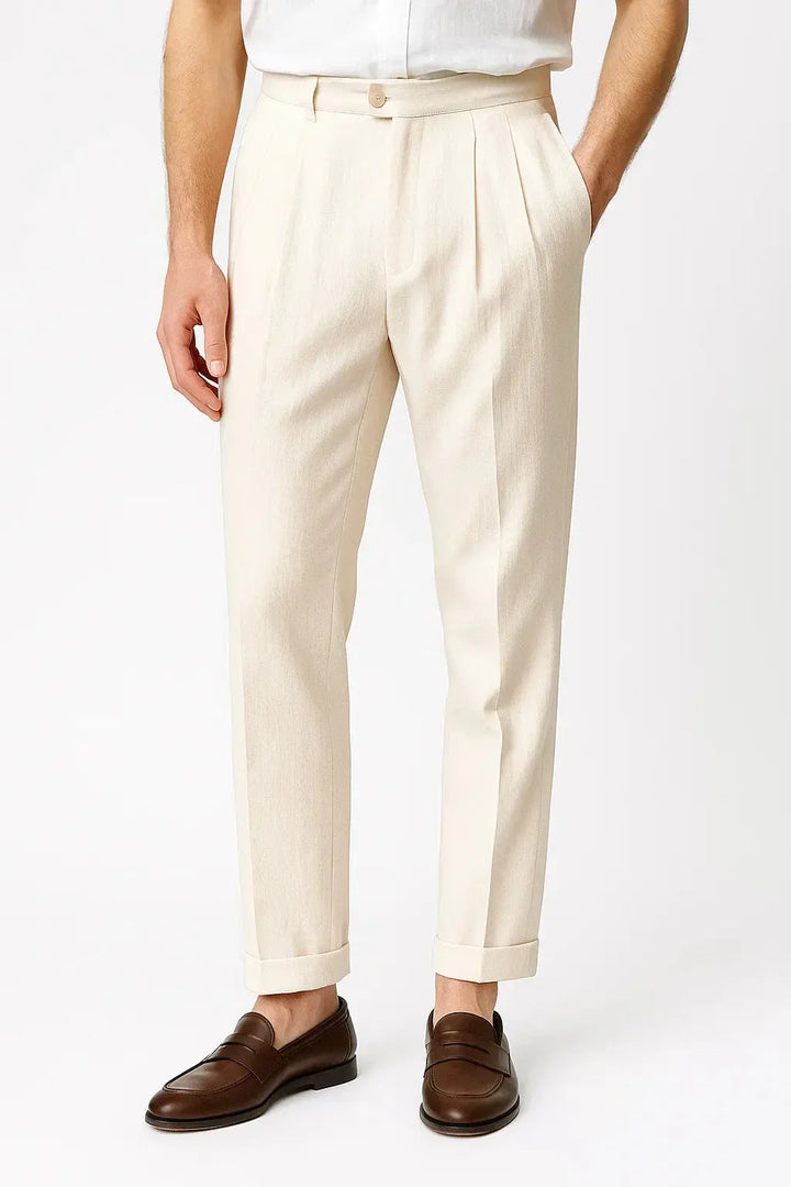 Men's Pleated Tapered Turn-Up Trousers