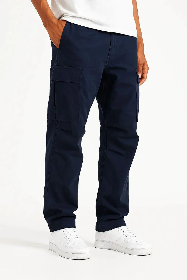 Men's Straight Leg Cargo Trousers with Elasticated Waist
