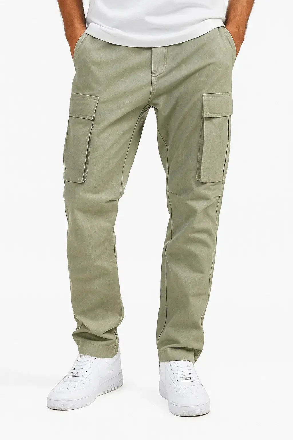 Men's Straight Leg Cargo Trousers with Elasticated Waist