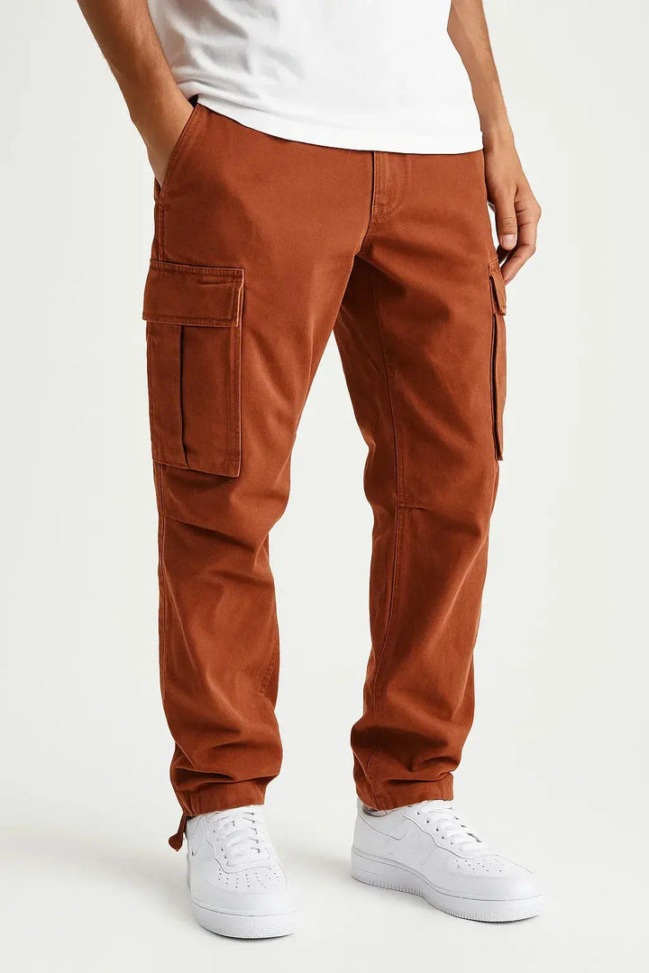 Men's Straight Leg Cargo Trousers with Elasticated Waist