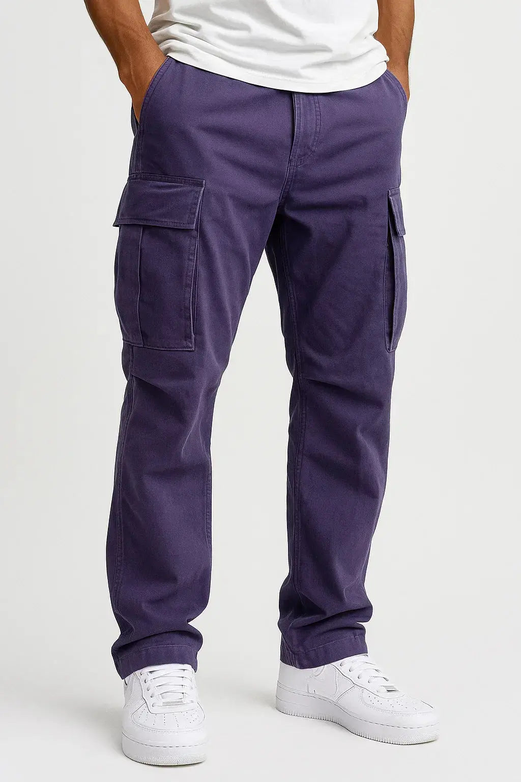 Men's Straight Leg Cargo Trousers with Elasticated Waist