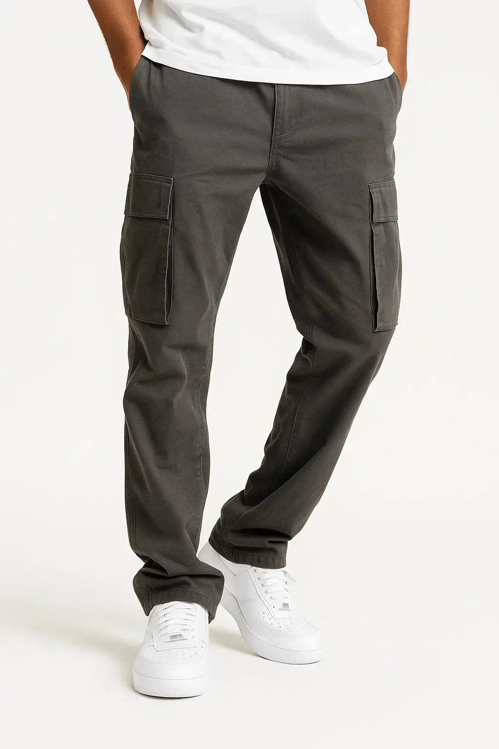 Men's Straight Leg Cargo Trousers with Elasticated Waist