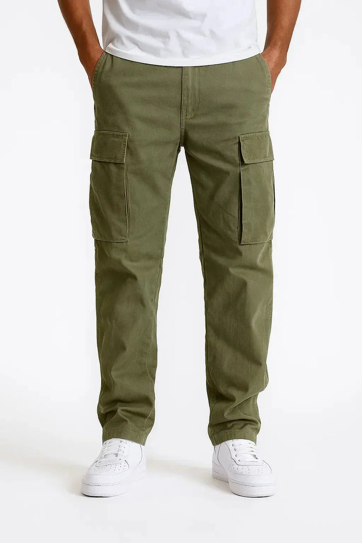 Men's Straight Leg Cargo Trousers with Elasticated Waist