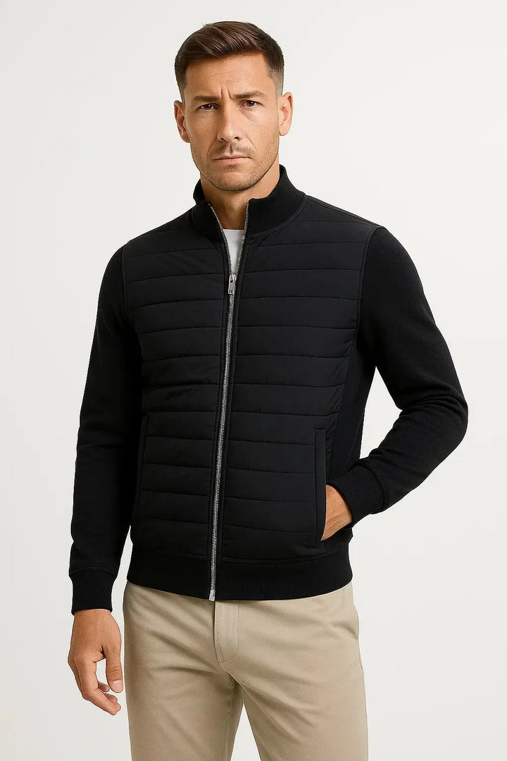 Men's Quilted Panel Jacket with Funnel Neck