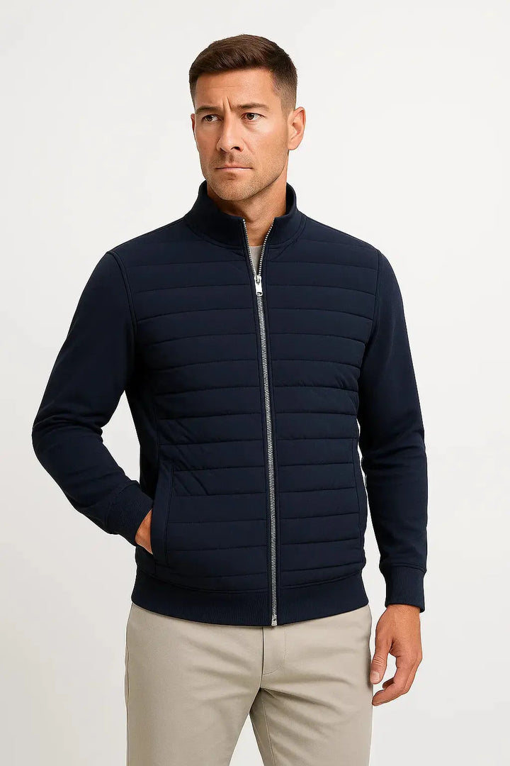 Men's Quilted Panel Jacket with Funnel Neck