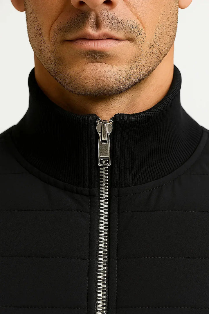 Men's Quilted Panel Jacket with Funnel Neck