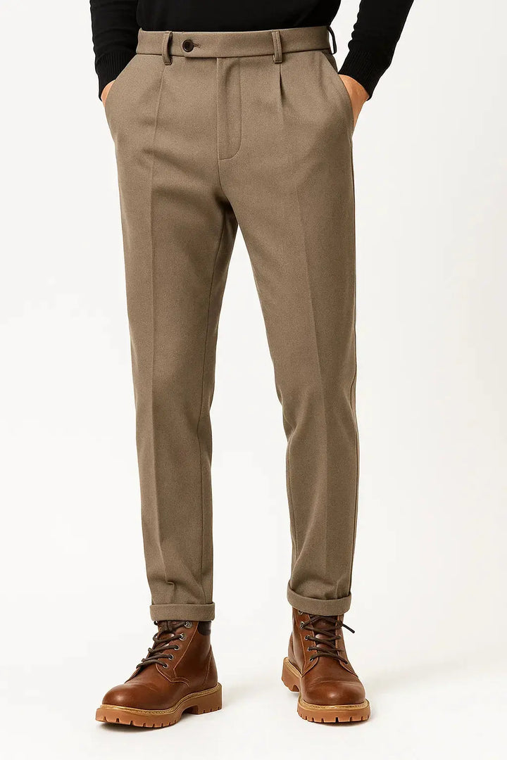Men's Pleated Turn-Up Tapered Trousers