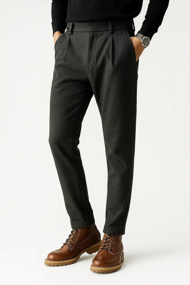 Men's Pleated Turn-Up Tapered Trousers