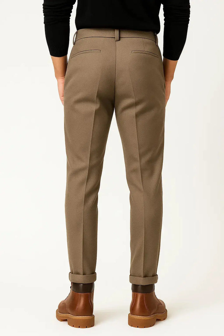 Men's Pleated Turn-Up Tapered Trousers