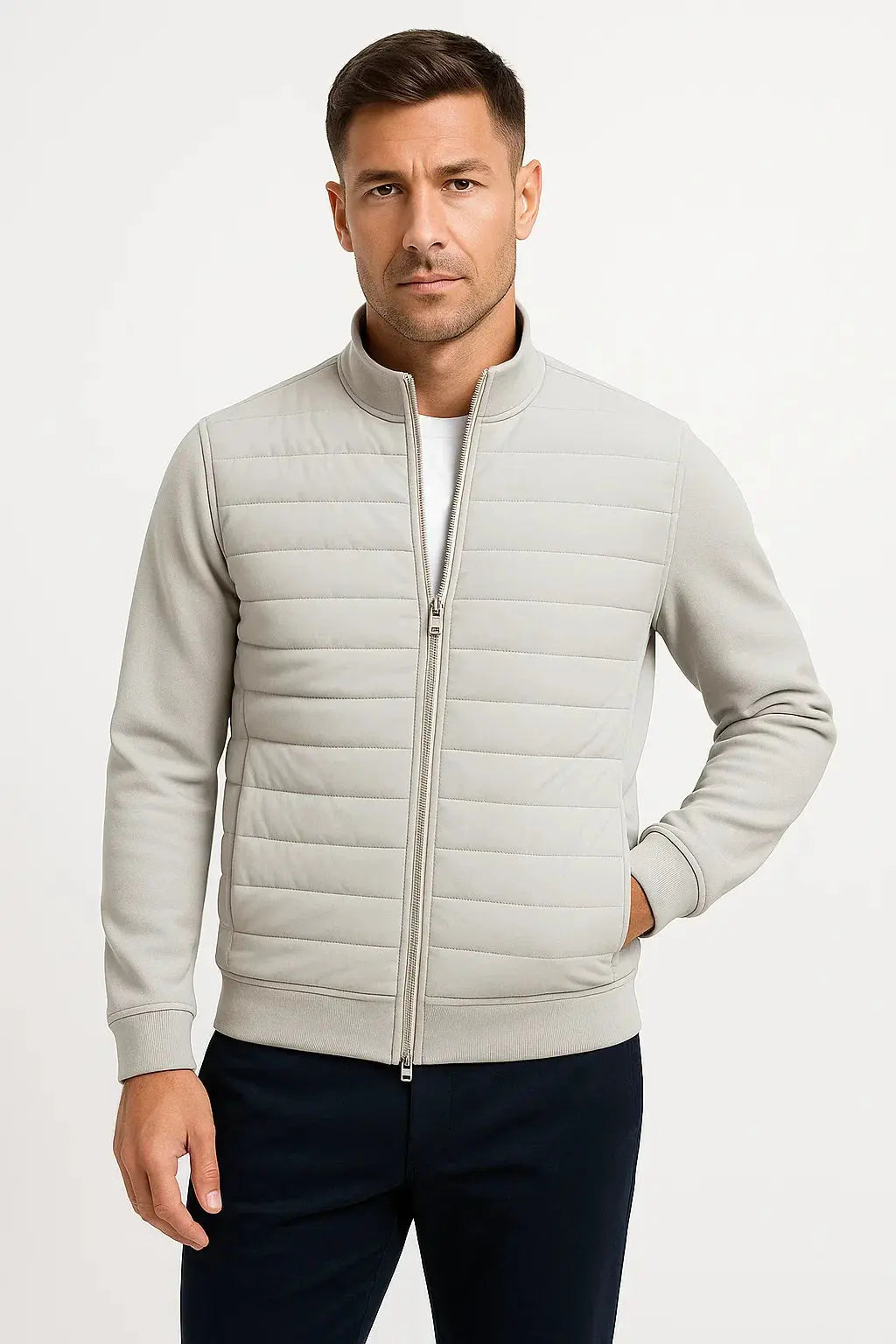 Men's Quilted Panel Jacket with Funnel Neck