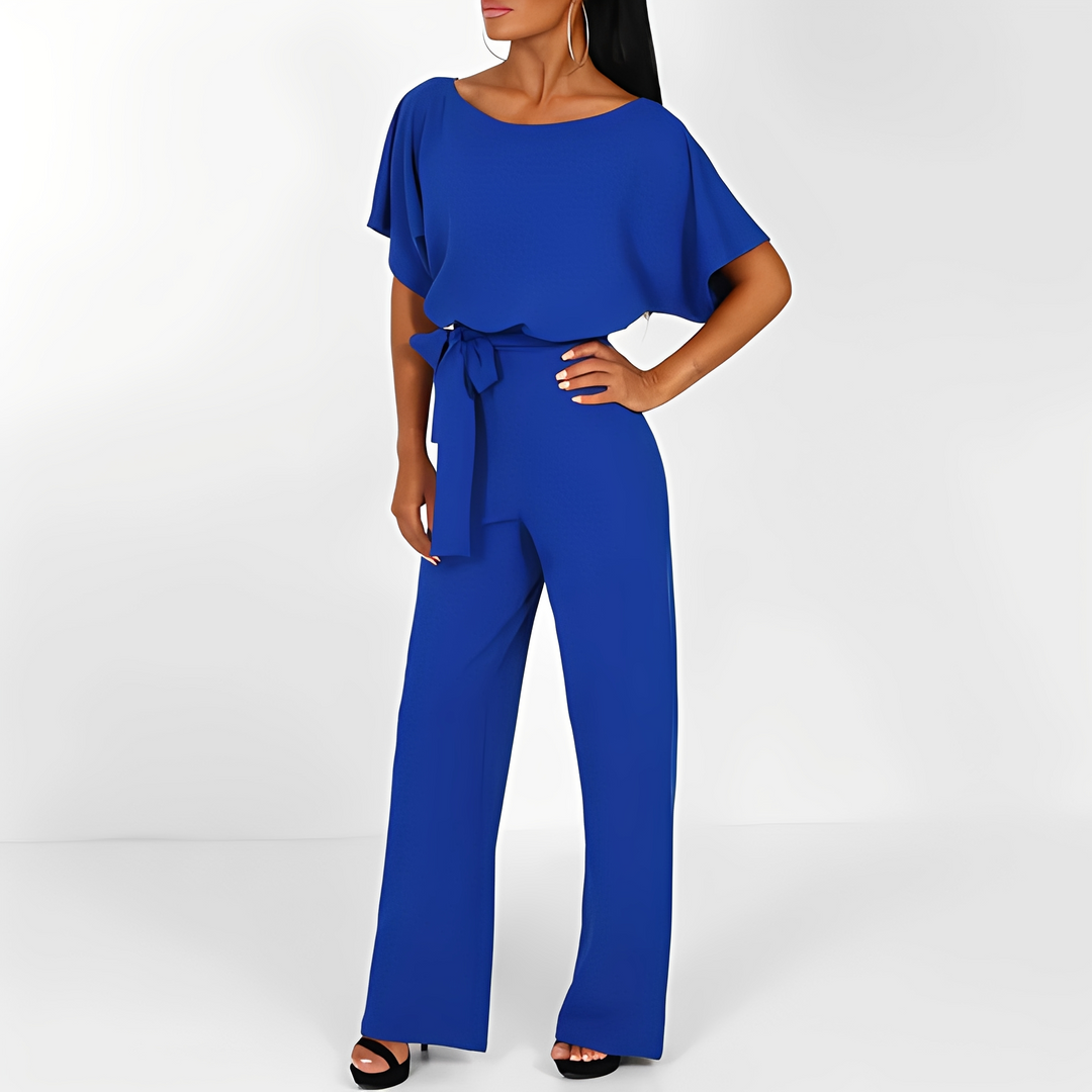 Women's Wide Leg Jumpsuit with Tie Belt