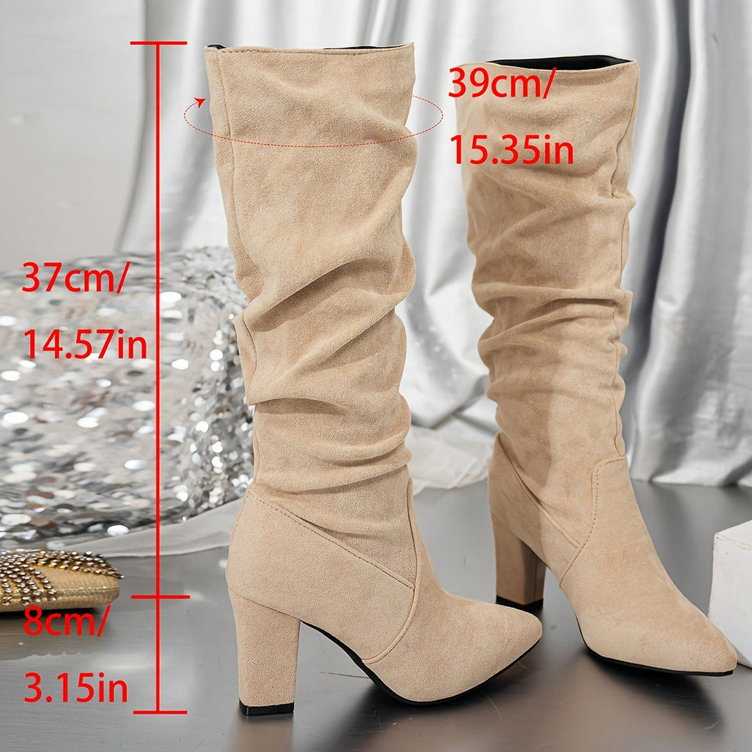 Women's Suede Slouchy Knee High Boots with Block Heel