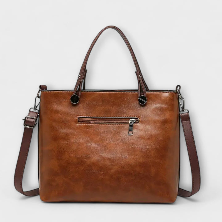 Women's Leather Tote Bag with Front Zip Pockets
