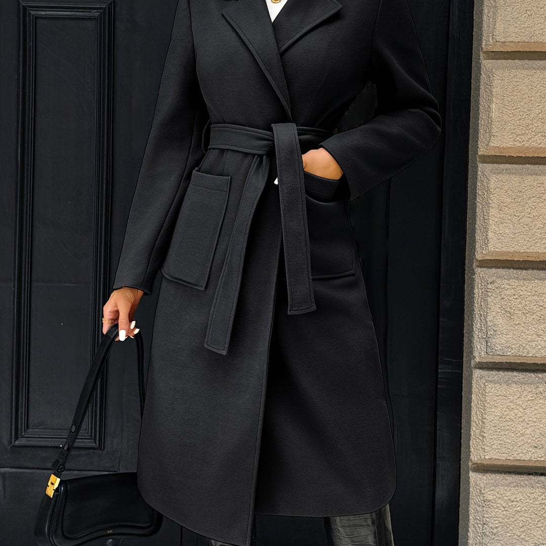 Women's Longline Belted Coat with Patch Pockets