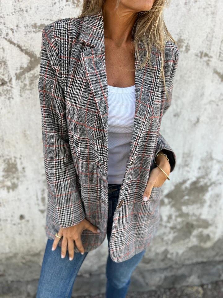 Women's Check Print Tailored Blazer