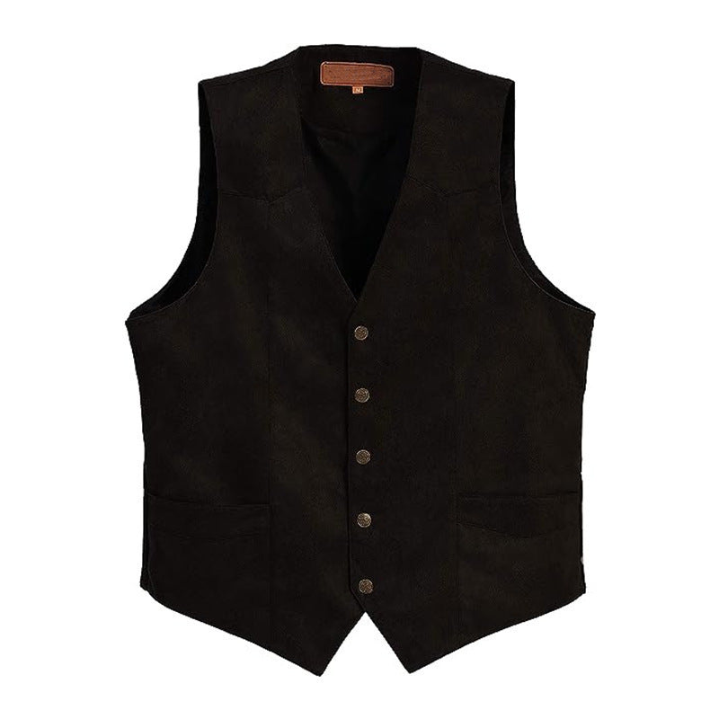 Men's Suede Western Waistcoat with Button Front