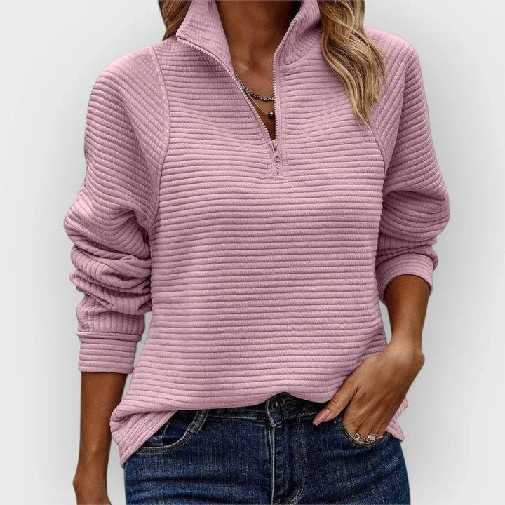 Women's Ribbed Funnel Neck Quarter-Zip Jumper