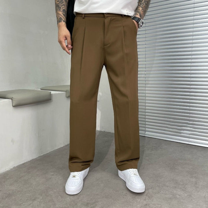 Men's Pleated Tailored Trousers with Straight Leg