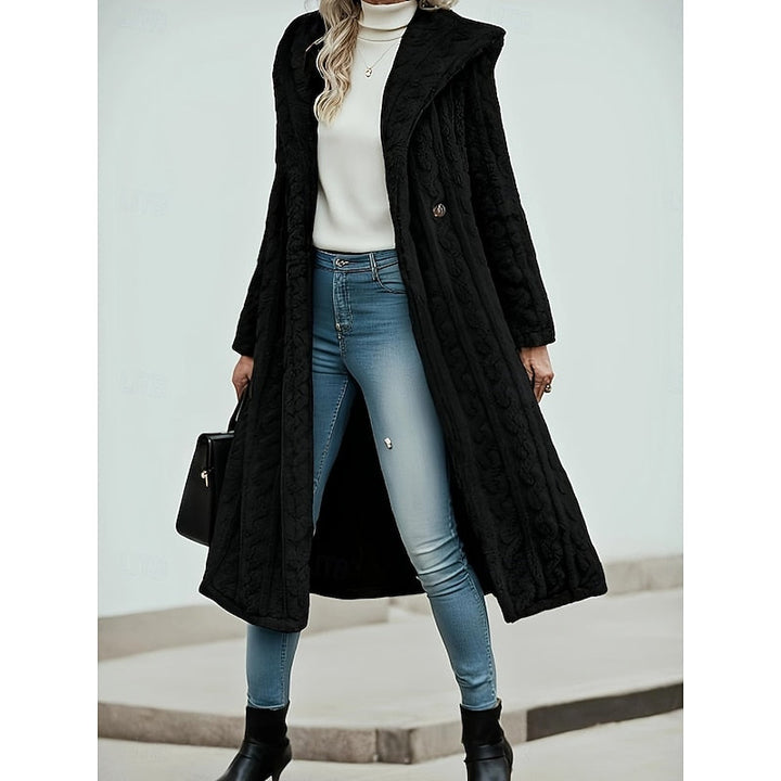 Women's Faux Fur Longline Hooded Coat with Pockets