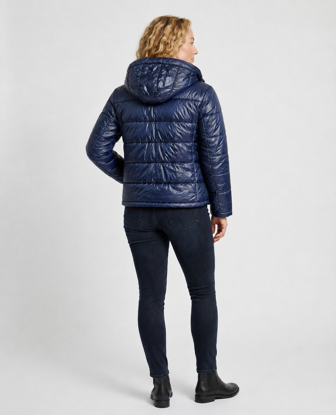 Women's Glossy Puffer Jacket with Padded Hood