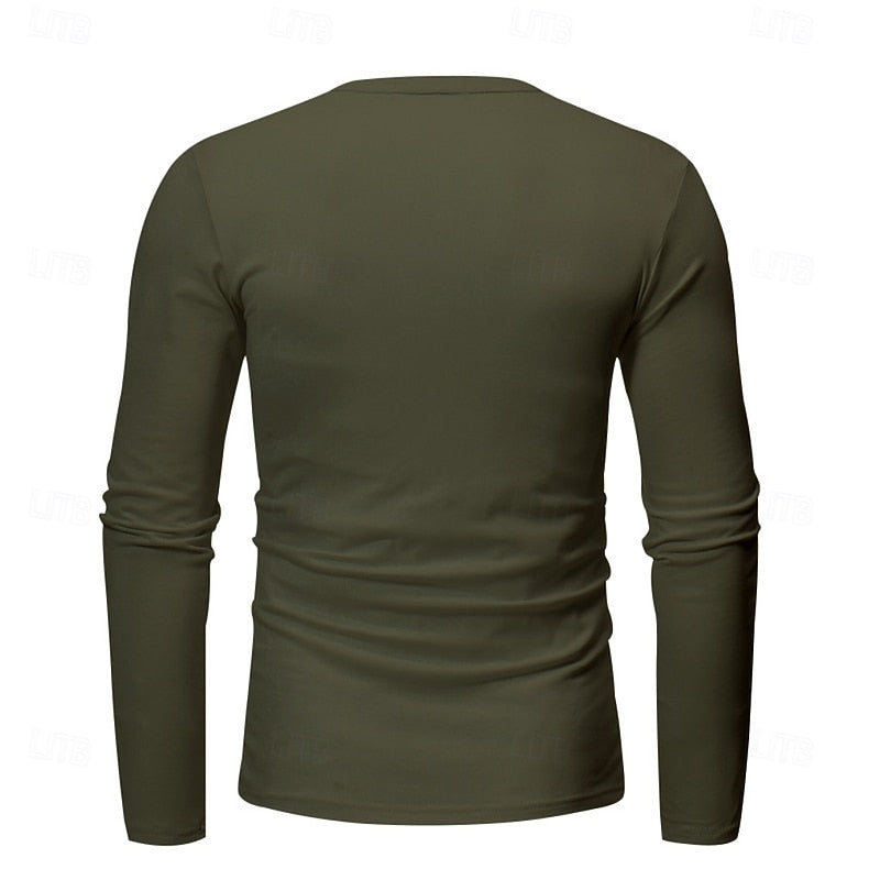 Men's Henley Shirt with Stand Collar Button Placket