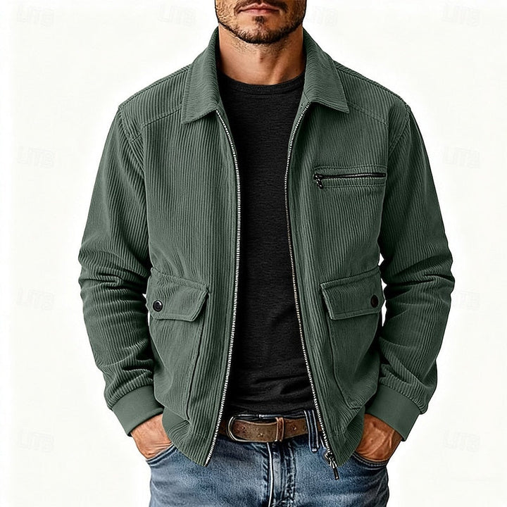Men's Corduroy Zip-Up Jacket with Flap Pockets