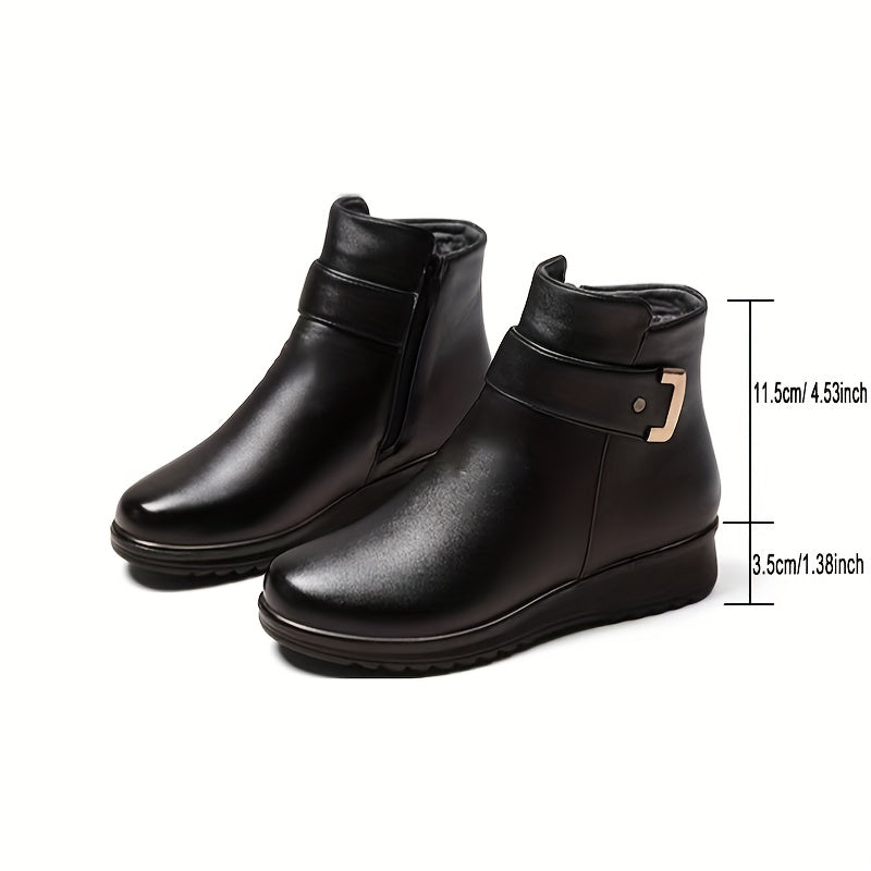 Women's Fleece-Lined Ankle Boots with Buckle Detail
