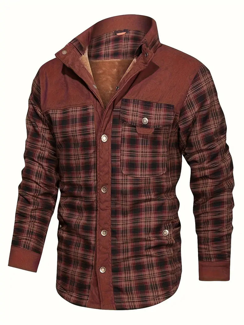 Men's Fleece-Lined Plaid Overshirt in a Relaxed Fit