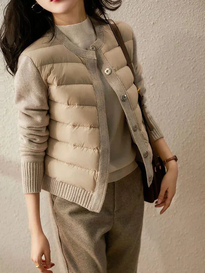 Women's Quilted Puffer Jacket with Knitted Sleeves