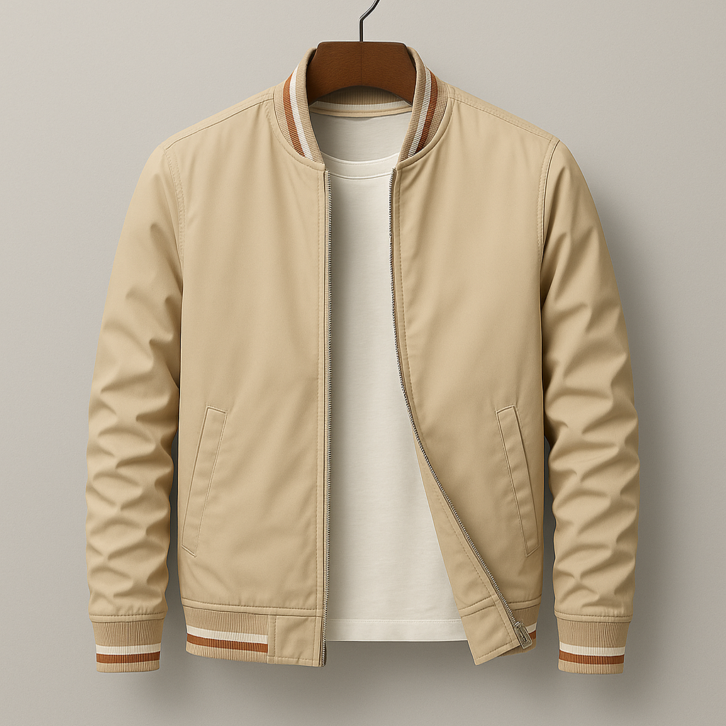 Men's Bomber Jacket with Striped Ribbed Trim