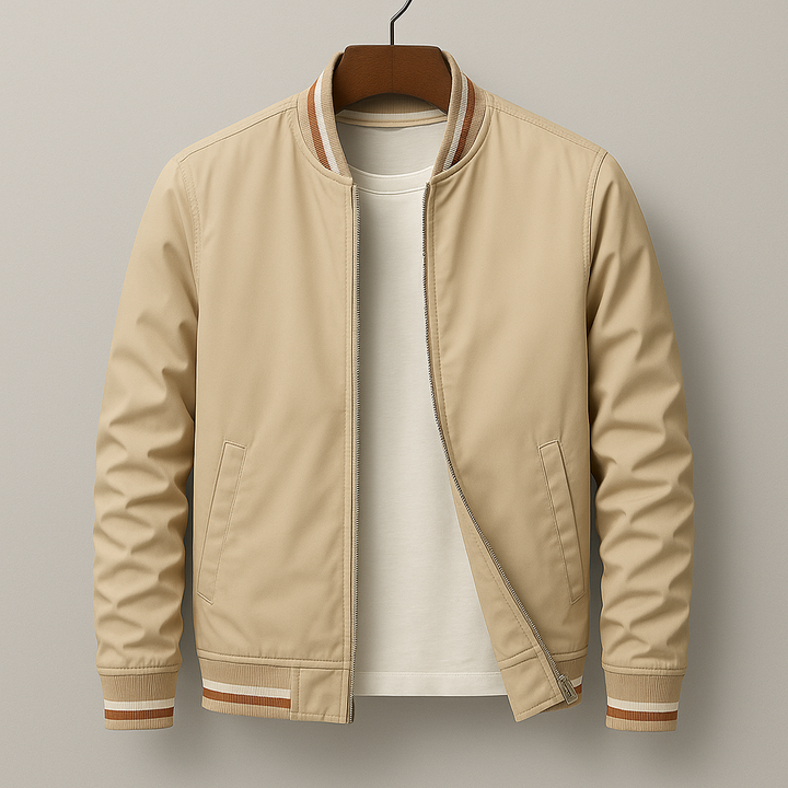 Men's Bomber Jacket with Striped Ribbed Trim