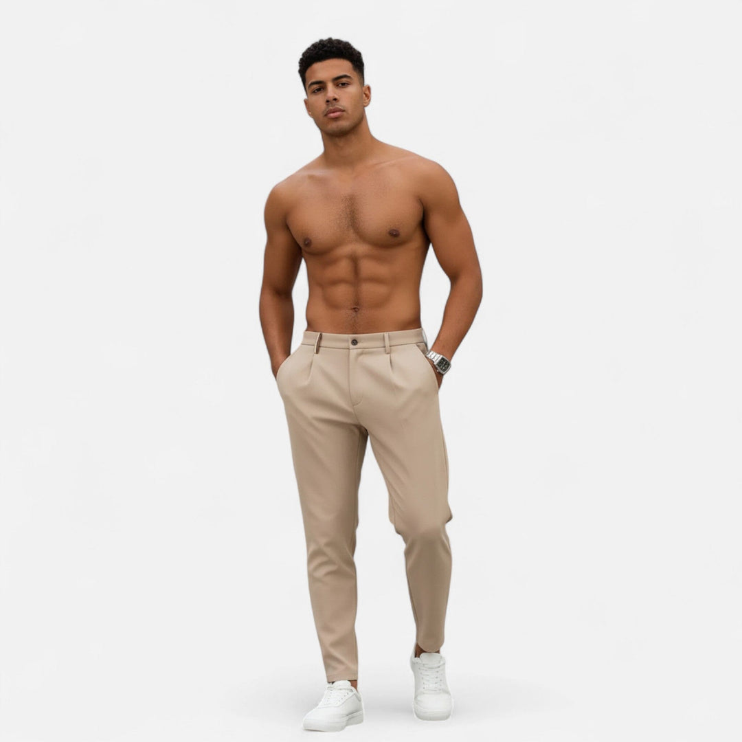 Men's Pleated Tapered Trousers with Tab Waistband