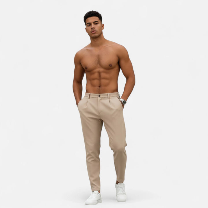 Men's Pleated Tapered Trousers with Tab Waistband