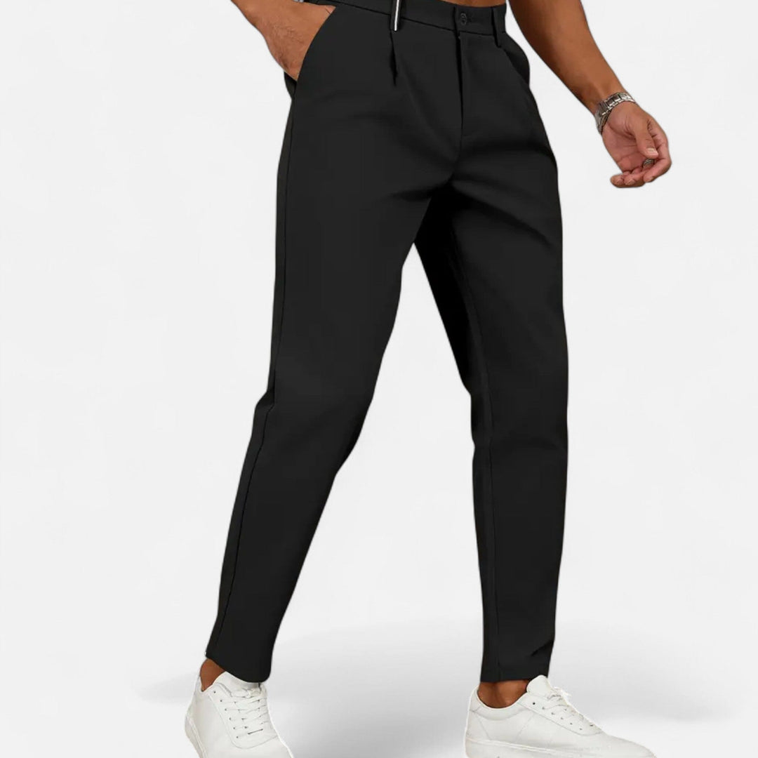 Men's Pleated Tapered Trousers with Tab Waistband