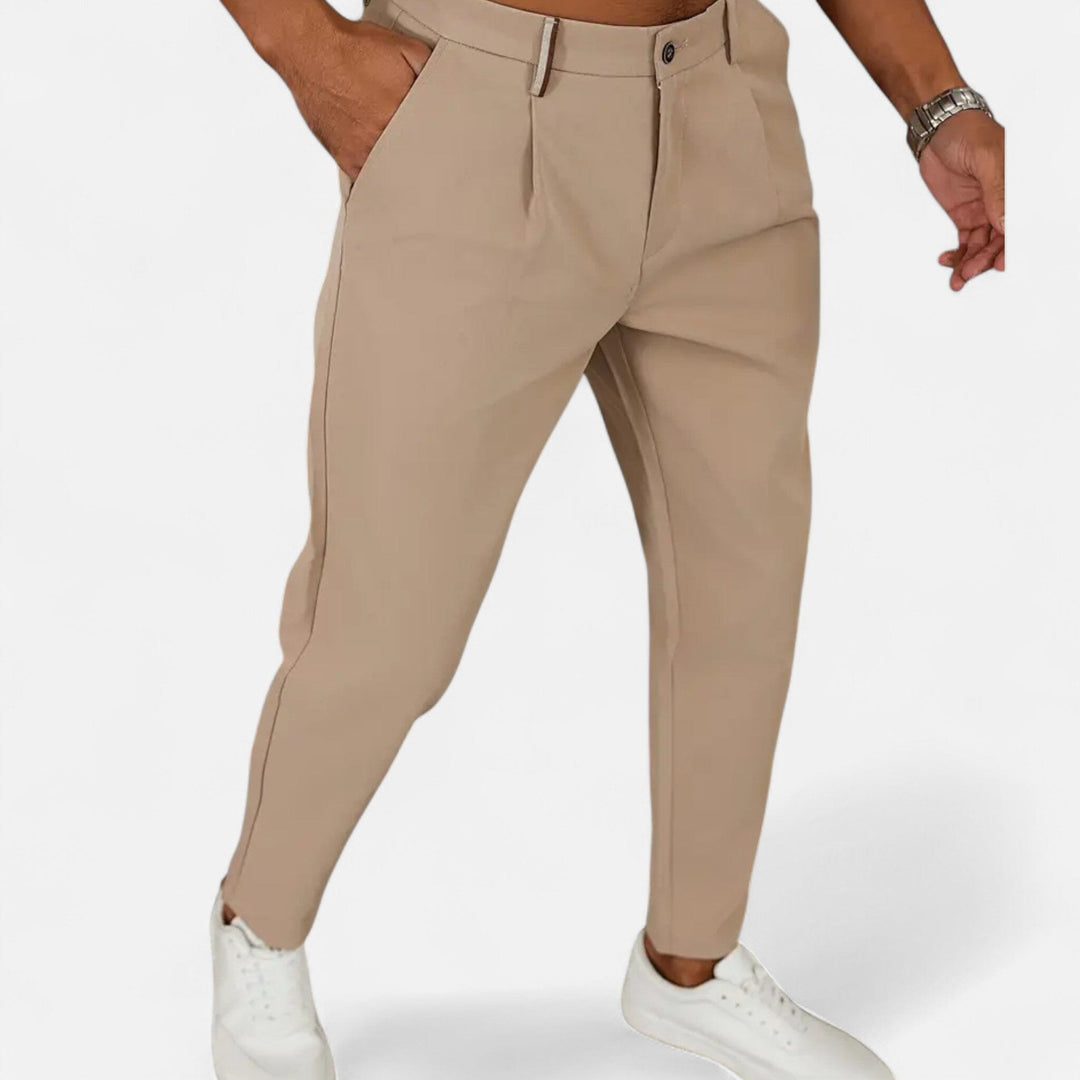 Men's Pleated Tapered Trousers with Tab Waistband