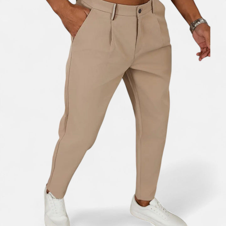Men's Pleated Tapered Trousers with Tab Waistband